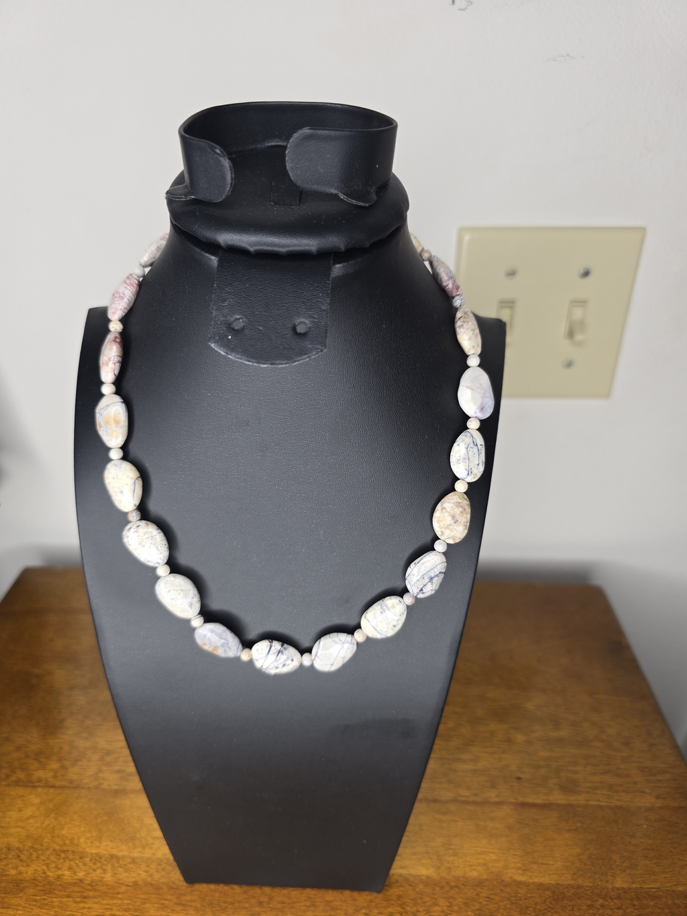 Natural Stone Beaded Necklace in Multi-Neutral Tones